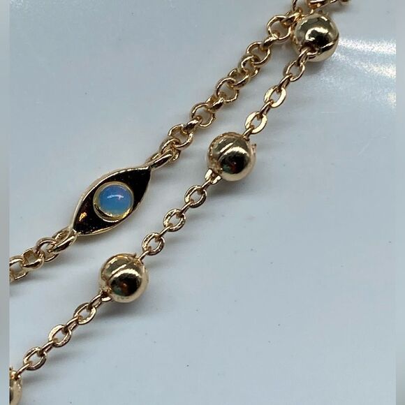 NWT 18k Gold over Brass Double Chained Ball/Opal Ankle Bracelet Cubic Zirconia - Picture 8 of 13
